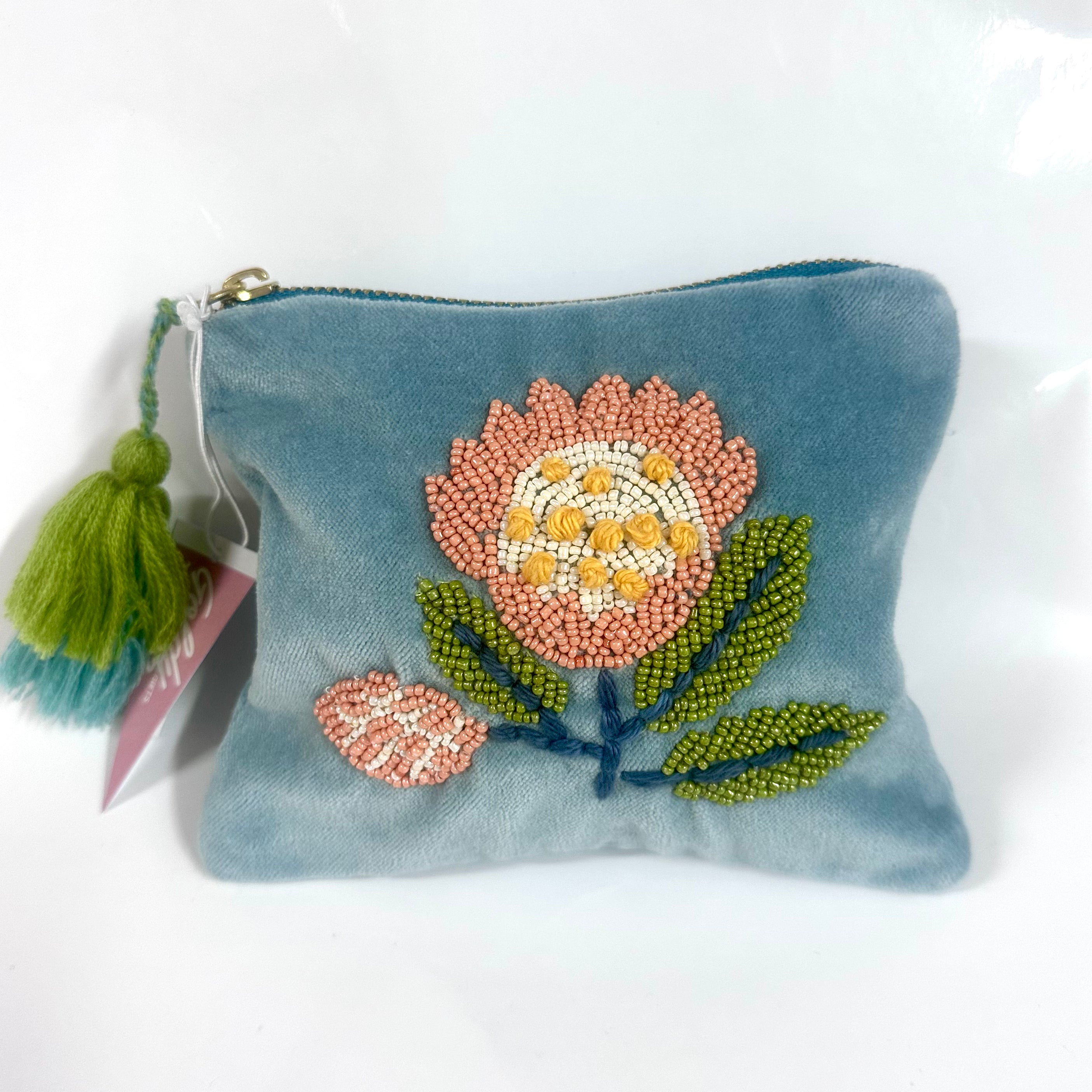 Protea Embroidered Velvet Pouch